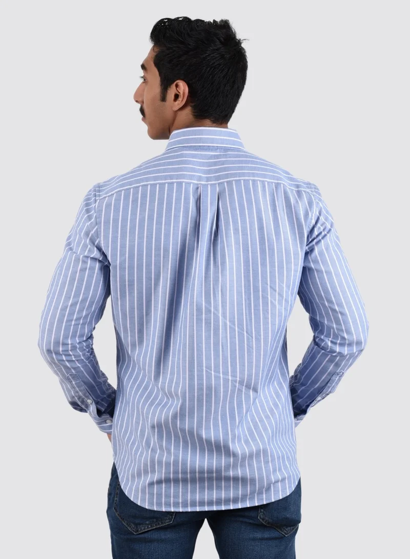 GIORDANO Men's Lion Oxford Shirt - Blue White Stripe
