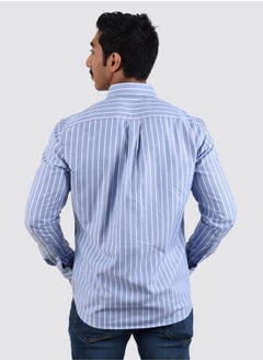 GIORDANO Men's Lion Oxford Shirt - Blue White Stripe  - Image 4