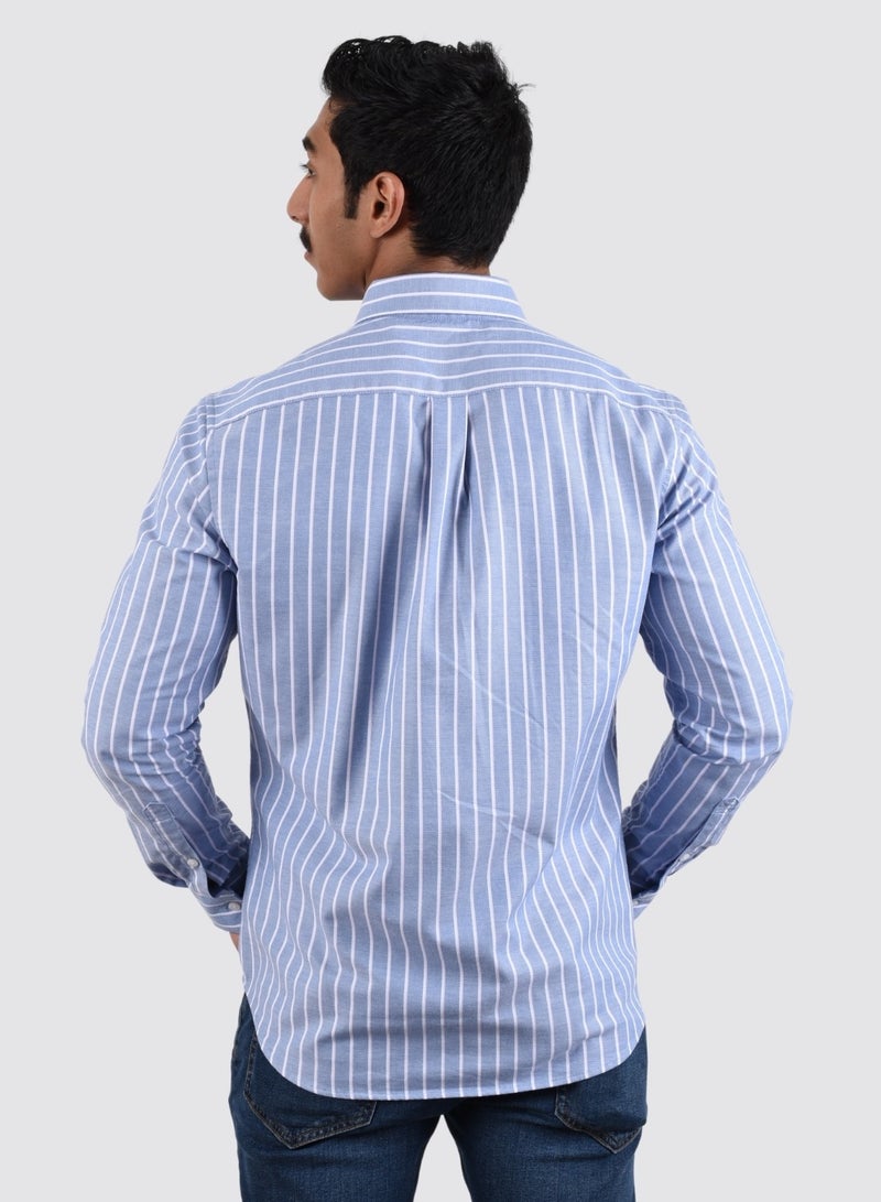 GIORDANO - Men's Lion Oxford Shirt - Blue White Stripe - Image 1