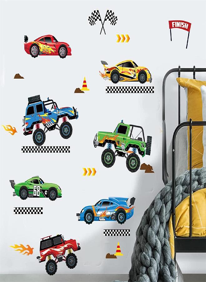 decalmile decalmile Racing Cars Wall Decals Roads Vehicles Wall Stickers Kids Boys Bedroom Toddles Playroom Wall Decor Gift - Image 2
