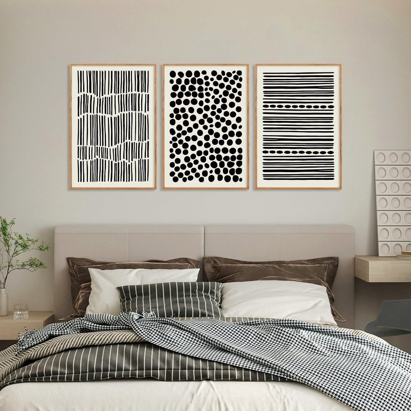 KAIRNE Black and White Boho Framed Canvas Wall Art Set, Abstract Modern Geometric Wall Decor, Minimalist Black Line Wall Painting, Modern Neutral Art Print for Living Room, Bedroom, Kitchen 24x36inch - Image 4