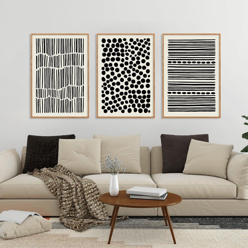 KAIRNE Black and White Boho Framed Canvas Wall Art Set, Abstract Modern Geometric Wall Decor, Minimalist Black Line Wall Painting, Modern Neutral Art Print for Living Room, Bedroom, Kitchen 24x36inch - Image 2