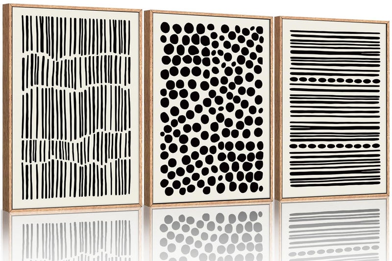 KAIRNE Black and White Boho Framed Canvas Wall Art Set, Abstract Modern Geometric Wall Decor, Minimalist Black Line Wall Painting, Modern Neutral Art Print for Living Room, Bedroom, Kitchen 24x36inch - Image 1