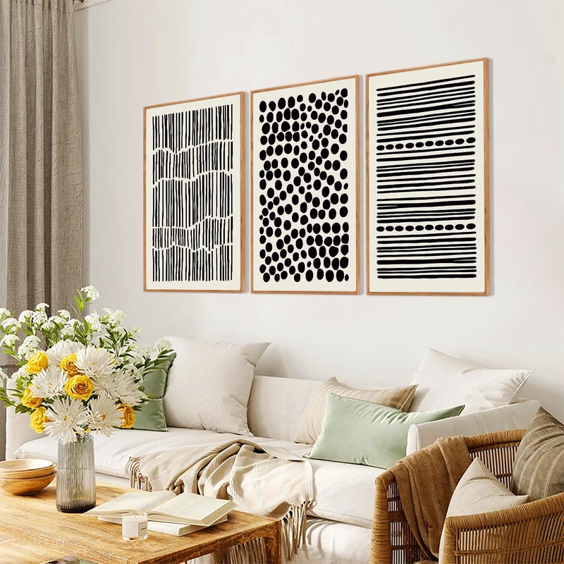 KAIRNE Black and White Boho Framed Canvas Wall Art Set, Abstract Modern Geometric Wall Decor, Minimalist Black Line Wall Painting, Modern Neutral Art Print for Living Room, Bedroom, Kitchen 24x36inch - Image 3