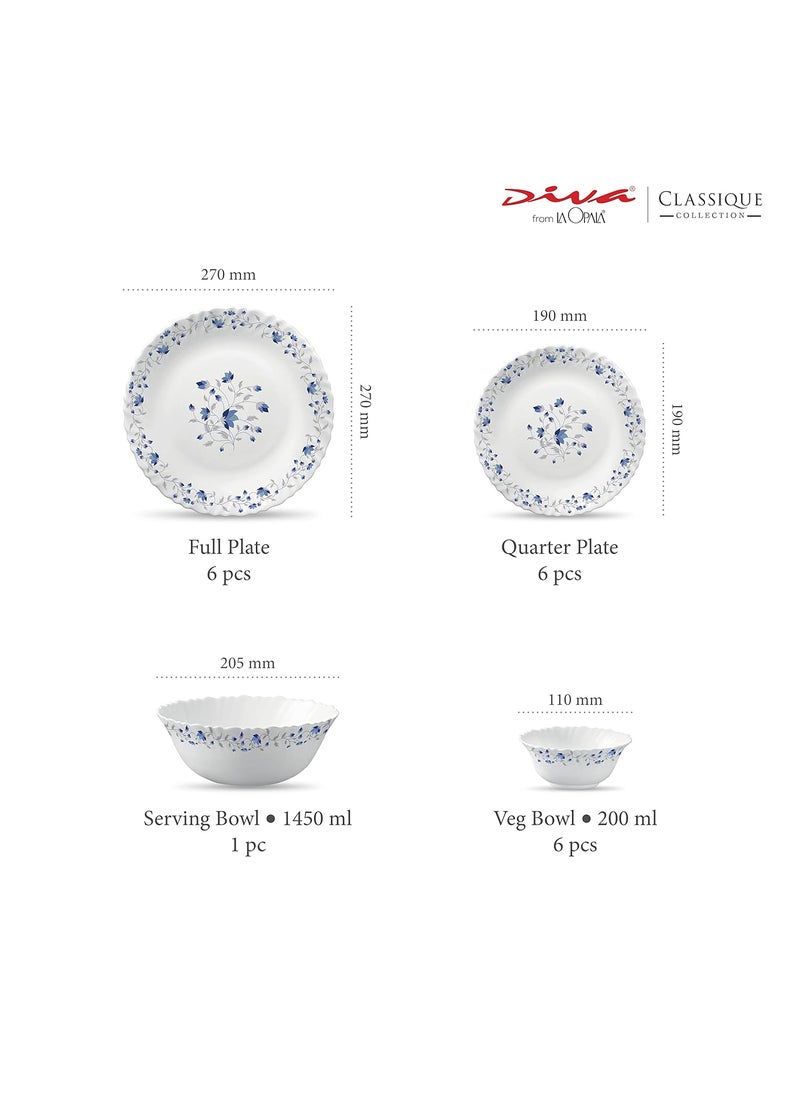 La Opala LaOpala Diva Mystique Glass Dinner Set of 19 Pieces (Blue, White)  - Image 3