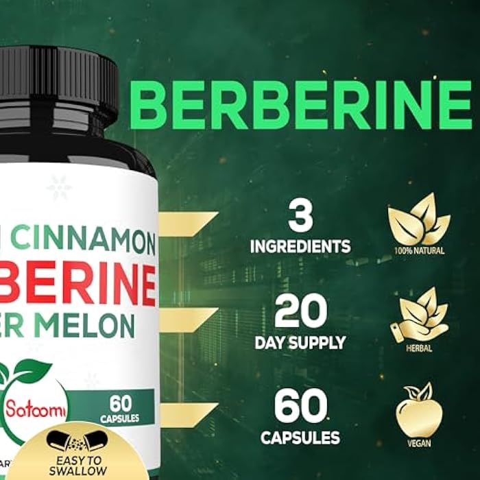 Satoomi Berberine Supplement with Organic Ceylon Cinnamon Bark & Bitter Melon - 3in1-60 Vegan Capsules - Image 3