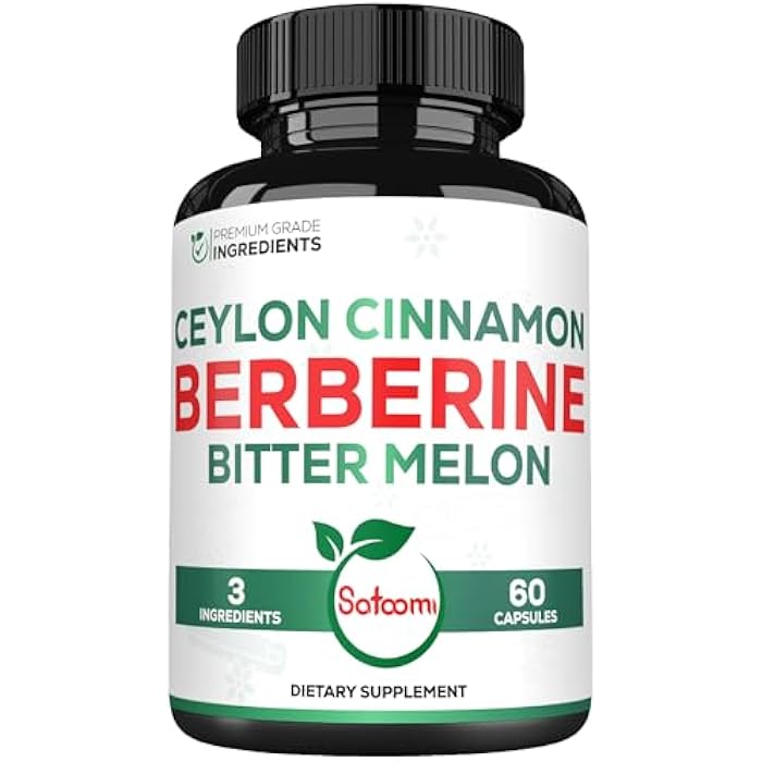Satoomi Berberine Supplement with Organic Ceylon Cinnamon Bark & Bitter Melon - 3in1-60 Vegan Capsules - Image 1