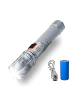 RENMAX RENMAX Bright Beam Focus Zoom Torch Rainproof Rechargeable 2000mAh Liion Battery Annodised Metal Body 1 Pc 15 CM Silver 800 Lumen 4Modes Zoom Removable Battery  - Image 1