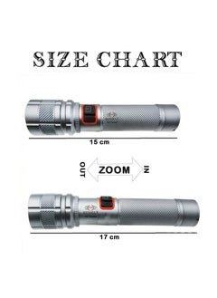RENMAX RENMAX Bright Beam Focus Zoom Torch Rainproof Rechargeable 2000mAh Liion Battery Annodised Metal Body 1 Pc 15 CM Silver 800 Lumen 4Modes Zoom Removable Battery  - Image 2