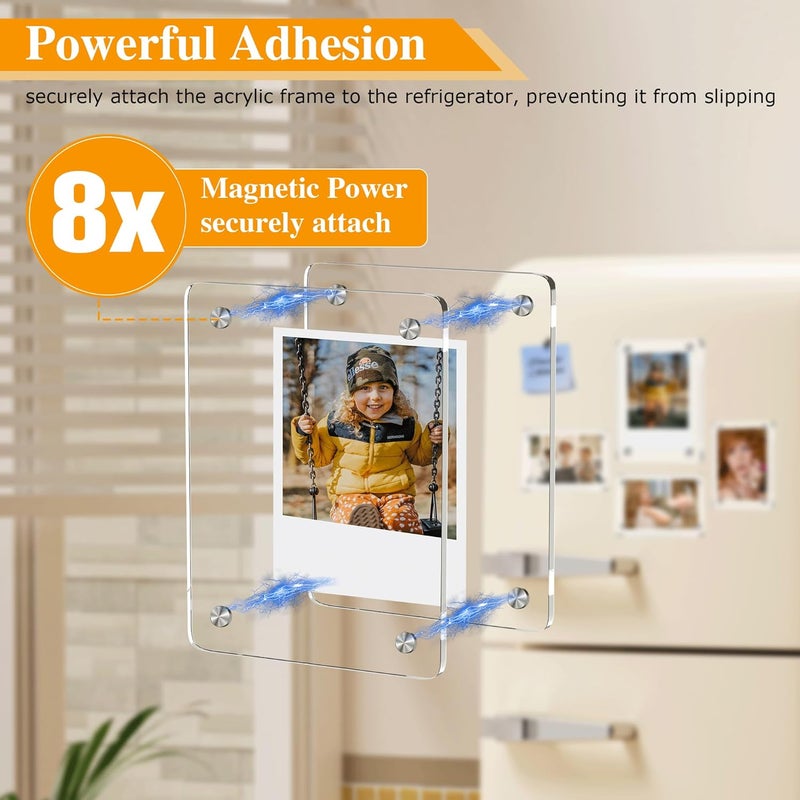 eWonLife 5-Pack Acrylic Fridge Magnet Frames, 4 x 6 Inches Picture Frame for Refrigerator, Clear Two Side Frameless Photo Display for Home Decor - Image 3