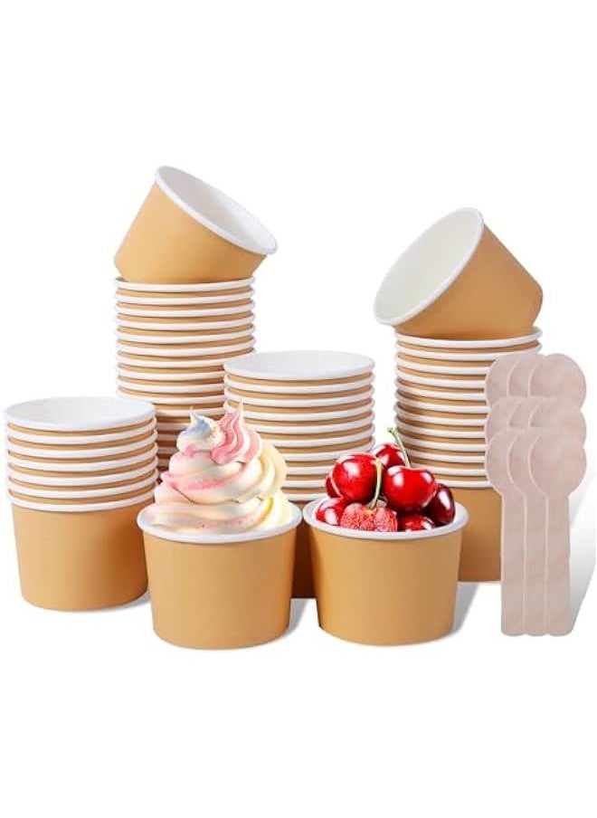 Arabest - Pack of 100 8oz Paper Ice Cream Cups with Mini Wooden Spoons for Hot and Cold Treats such as Sundae, Frozen Yogurt, and Soup. - Image 1