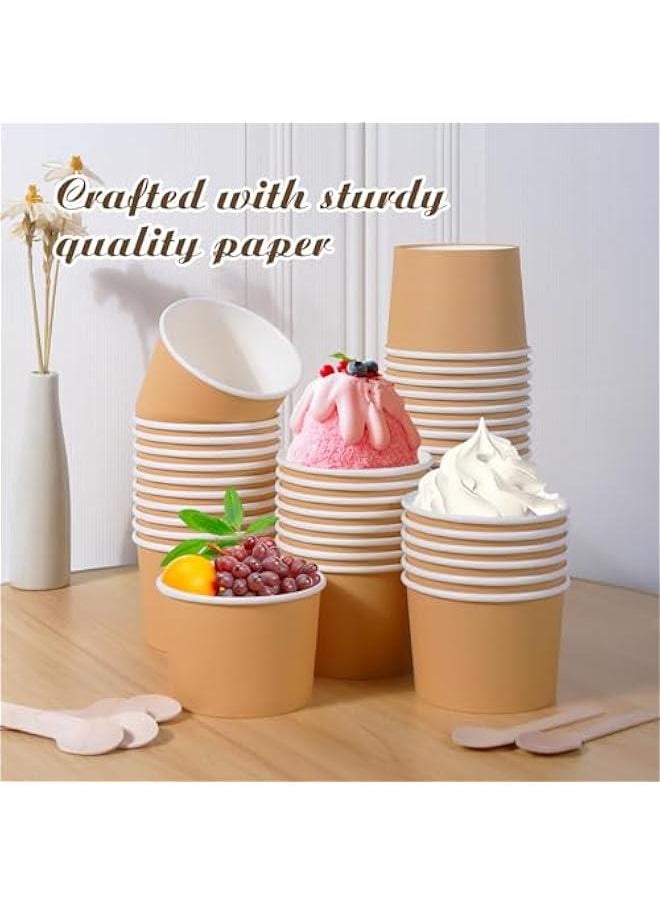 Arabest - Pack of 100 8oz Paper Ice Cream Cups with Mini Wooden Spoons for Hot and Cold Treats such as Sundae, Frozen Yogurt, and Soup. - Image 1