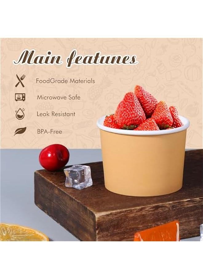 Arabest - Pack of 100 8oz Paper Ice Cream Cups with Mini Wooden Spoons for Hot and Cold Treats such as Sundae, Frozen Yogurt, and Soup. - Image 1