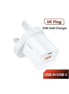 Toocki GaN Dual-Port Charger (White), Ultra-Compact 33W USB-A+USB-C Power Delivery Wall Charger with Fast PD+QC, Adaptive Smart Charging and Short-Circuit Protection