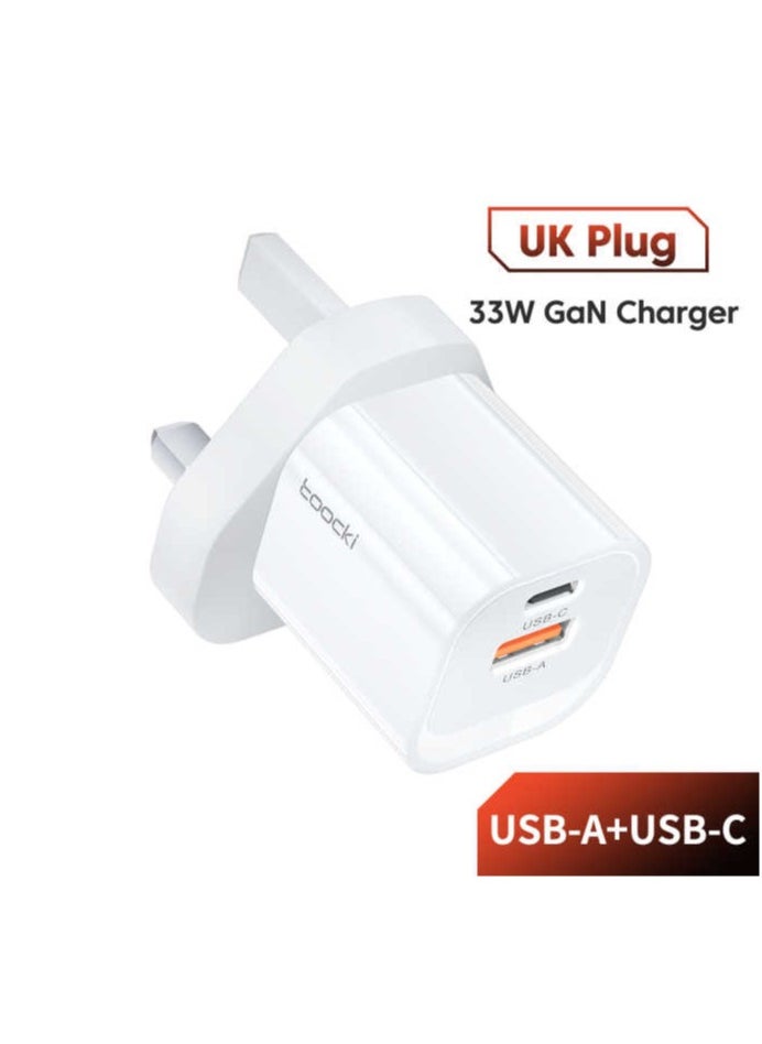 toocki Toocki GaN Dual-Port Charger (White), Ultra-Compact 33W USB-A+USB-C Power Delivery Wall Charger with Fast PD+QC, Adaptive Smart Charging and Short-Circuit Protection  - Image 1