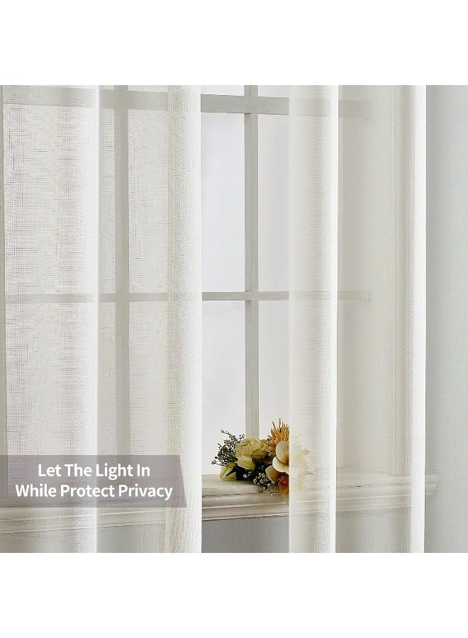 MIULEE 2 Panels Natural Linen Look Textured Sheer Curtains Elegant Solid Ivory Drapes Grommet Top Window Voile Panels for Bedroom Living Room 52X84 Inch - Image 3