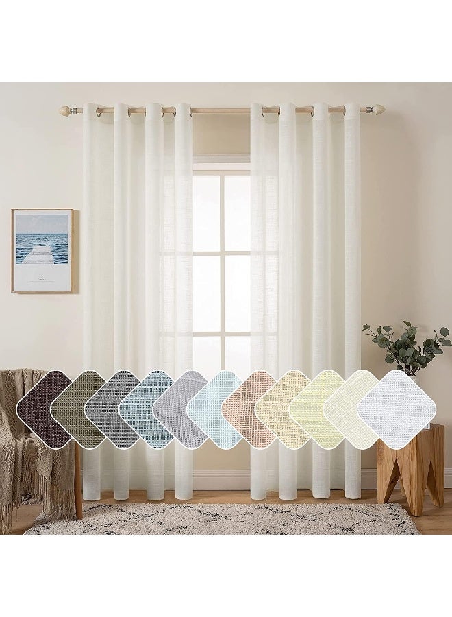 MIULEE 2 Panels Natural Linen Look Textured Sheer Curtains Elegant Solid Ivory Drapes Grommet Top Window Voile Panels for Bedroom Living Room 52X84 Inch - Image 2
