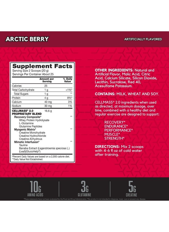 BSN - Cellmass 2.0 Post Workout Recovery With Bcaa Creatine & Glutamine Keto Friendly Arctic Berry (25 Servings) (1048058) - Image 1
