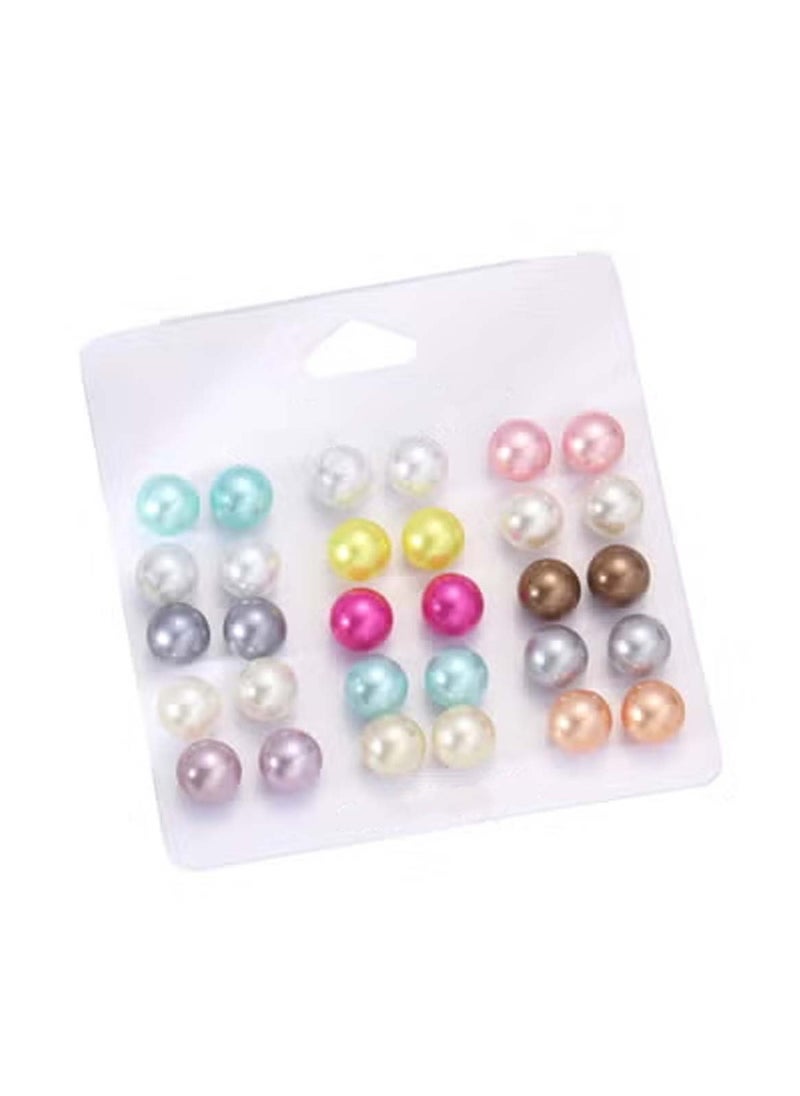 Huitich Elegant 15-Pair Multi-Colored Pearl Stud Earrings Set Classic & Versatile  - Image 1
