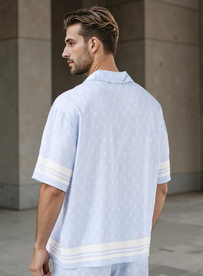 Emperor Emperor Regular Fit Printed Shirt with Camp Collar and Short Sleeves