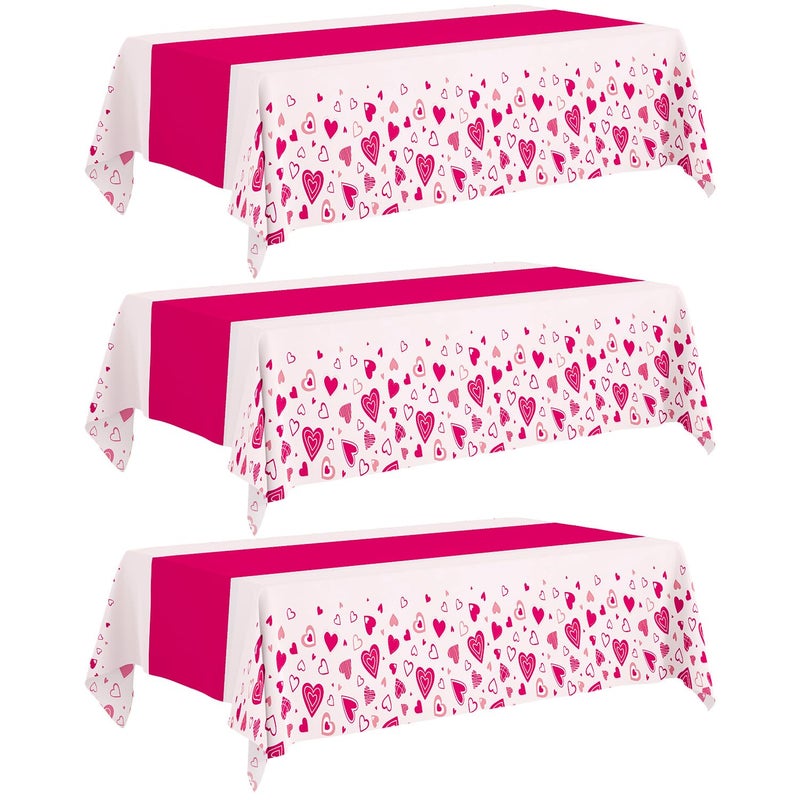 Actilize Valentine's Day Tablecloth 3-Pack, 54x108 Inch Disposable Plastic Table Covers, Pink Heart Themed Decor for Romantic Party, Galentineâ€˜s Day and Valentine's Day Table Decorations - Image 1