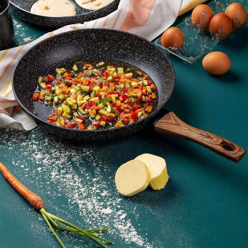 NAVA Nature Non Stick Frying Pan, Aluminium Cooking Pan with Scratch Resistant Stone Coating and Heat Proof Handle, PFOA Free, Induction Compatible, 28cm Size - Image 2