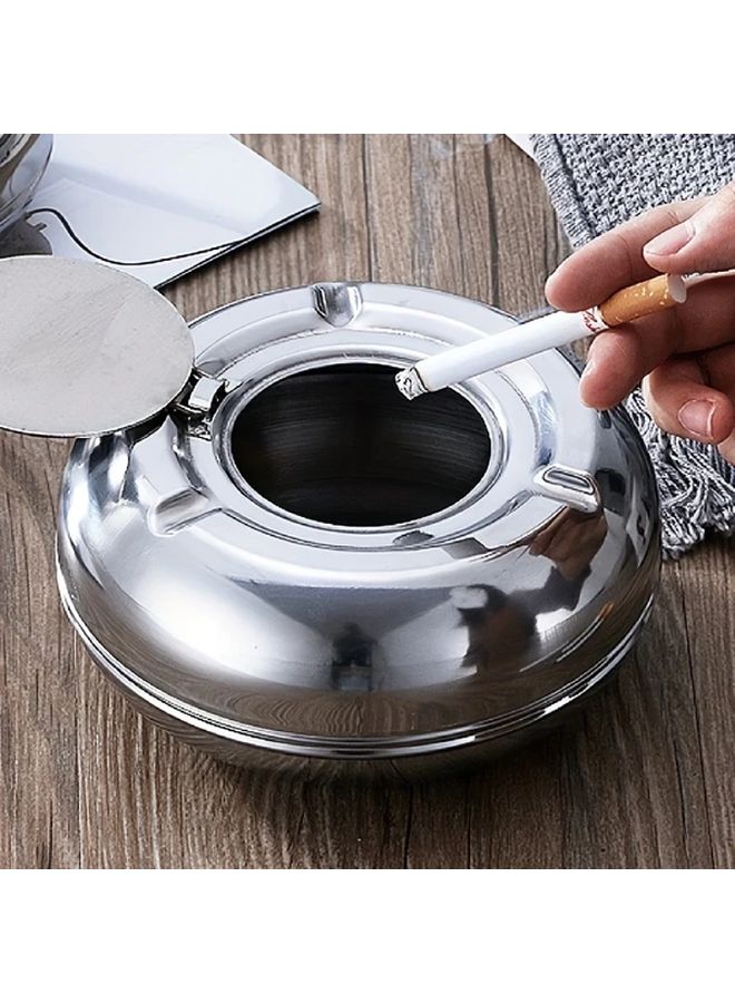 Windproof Stainless Steel Ashtray With Lid Rust Resistant Dishwasher Safe Round Design 1pc - Image 1