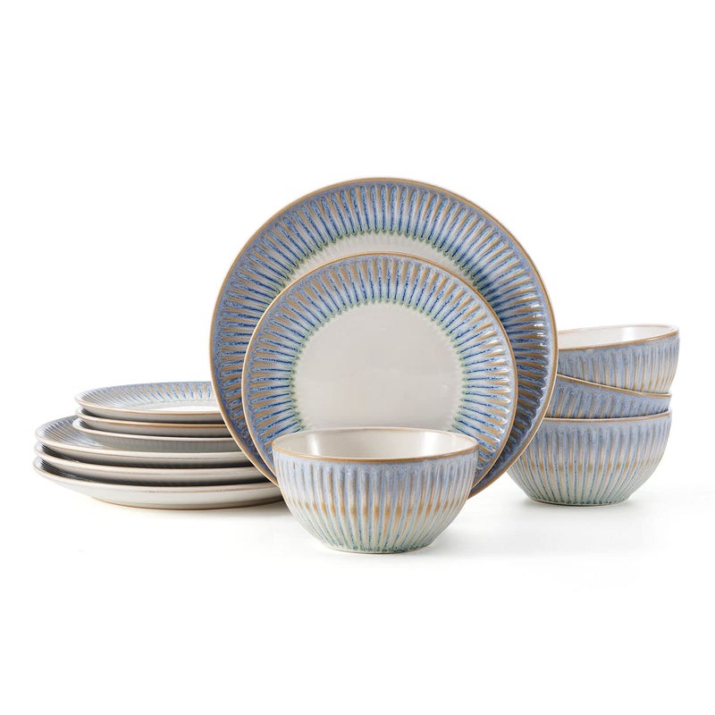 Pfaltzgraff Hensley Blue 12 Piece Dinnerware Set Service For 4