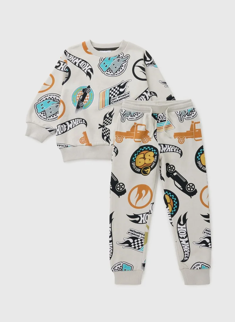 Matalan Hot Wheels Boys Grey Sweatshirt & Jogging Bottom Set
