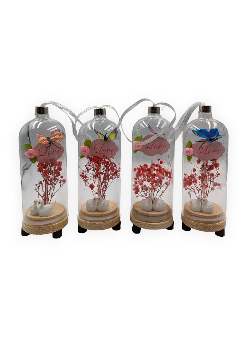UNT Artificial Flowers and Love Birds In Glass Dome with LED Light - Image 3