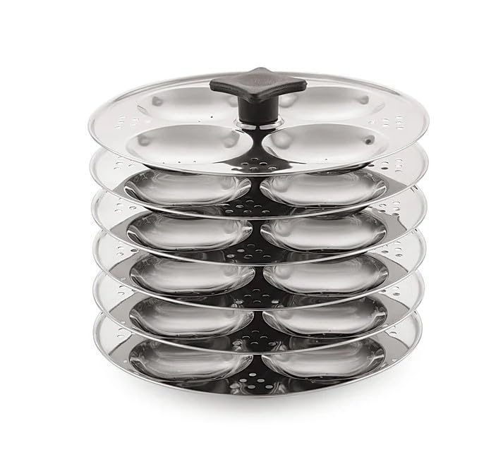 Sonu Stainless Steel Idly Cooker, 6 Plates with Micro Holes, Triply Base, Induction Compatible - Image 3