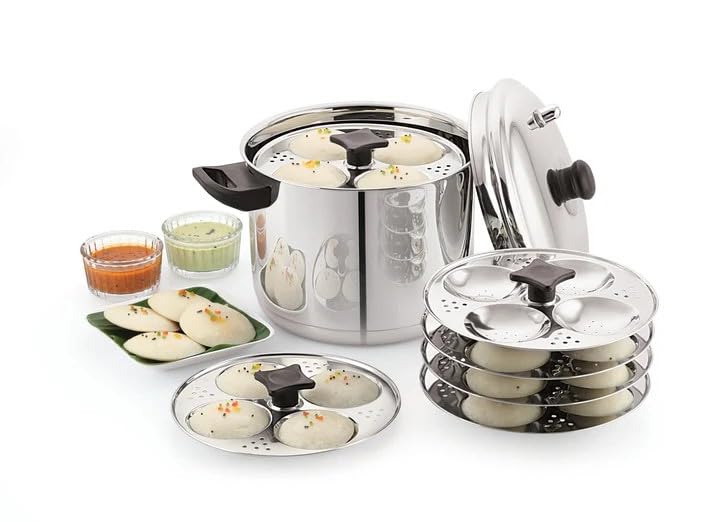 Sonu Stainless Steel Idly Cooker, 6 Plates with Micro Holes, Triply Base, Induction Compatible - Image 1