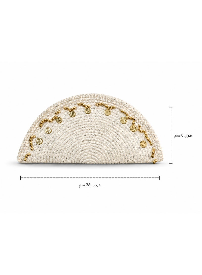 LIFESTYLISH Women's Woven Raffia Half-Moon Clutch Bag with Gold Charm Details ZK-7 - Beige - Image 1