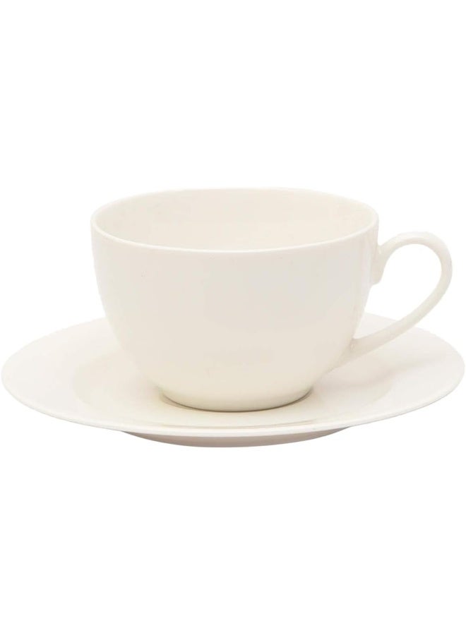 Shallow Porcelain Tea Cup And Saucer, White, 220ml - Image 2