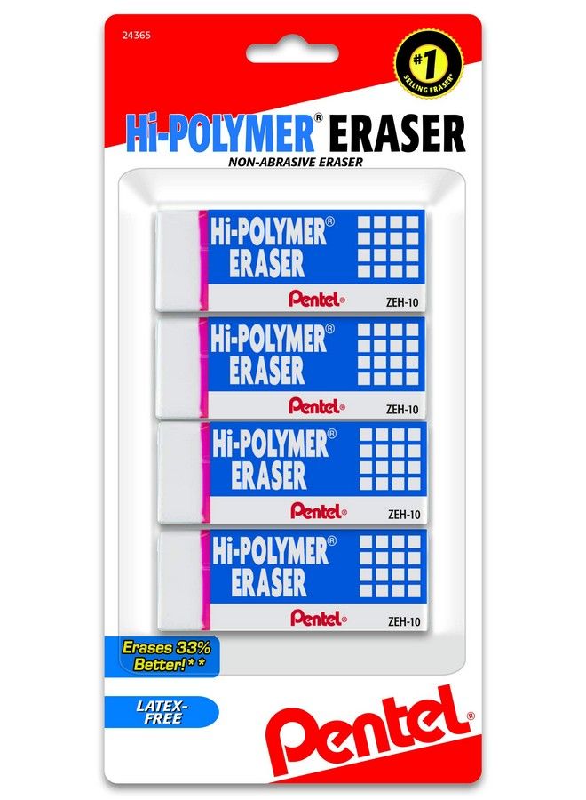 Pentel Hipolymer Erasers White Pack Of 4 - Image 1