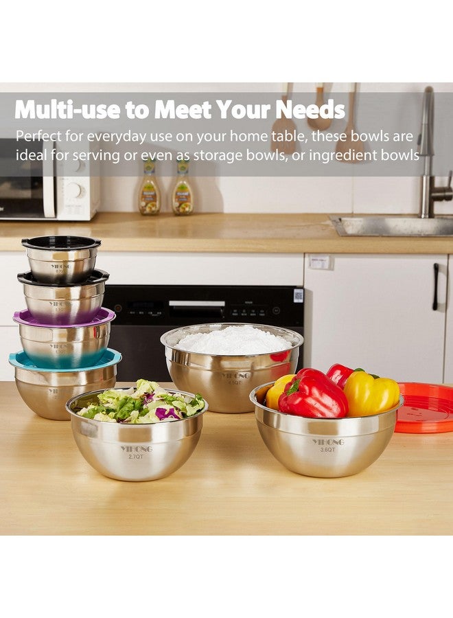 YIHONG YIHONG 7 Piece Metal Mixing Bowls with Lids for Kitchen, Stainless Steel Set Ideal for Baking, Prepping, Cooking and Serving Food, Nesting Design for Space Saving Storage  - Image 2
