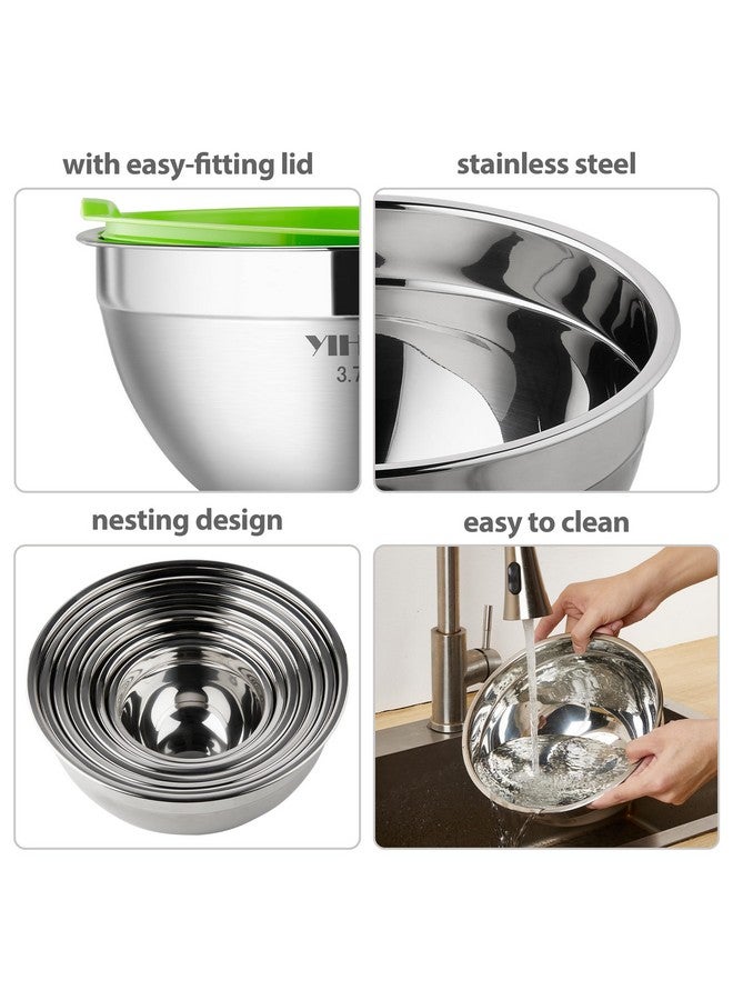 YIHONG YIHONG 7 Piece Metal Mixing Bowls with Lids for Kitchen, Stainless Steel Set Ideal for Baking, Prepping, Cooking and Serving Food, Nesting Design for Space Saving Storage  - Image 5