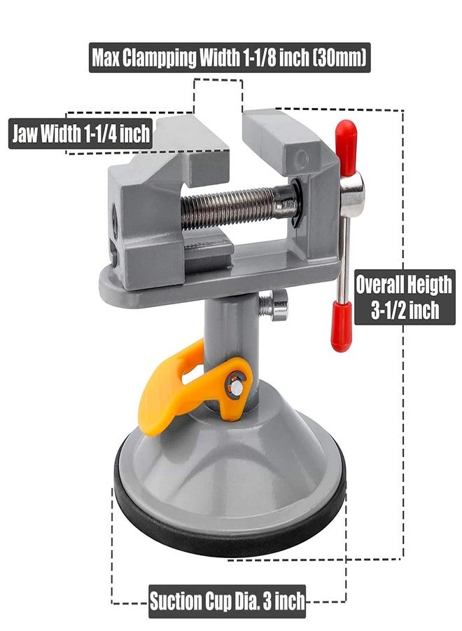 Mesee Mini Drill Press Vice with Suction Cup, Adjustable Carving Vise 360 Degrees Rotation Walnut Clamp Rotatable Table Bench Vice Clip On Tool for Jewelry Nuclear DIY Craft Sculpture - Grey - Image 2