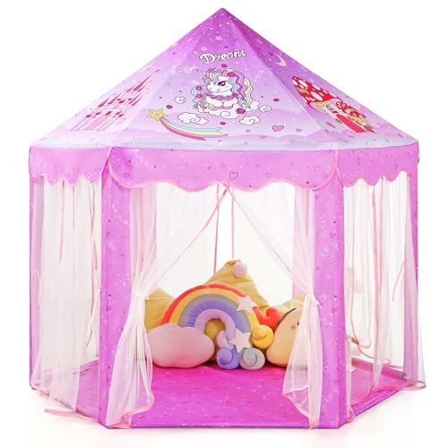 Monobeach Princess Tent Girls Unicorn Large Playhouse Kids Castle Play Tent with Star Lights Gift Toy for Children Indoor and Outdoor Games 55 x 53 DxH - Image 1