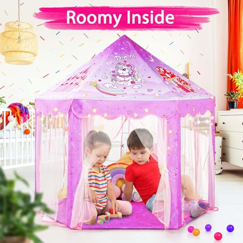 Monobeach Princess Tent Girls Unicorn Large Playhouse Kids Castle Play Tent with Star Lights Gift Toy for Children Indoor and Outdoor Games 55 x 53 DxH - Image 5