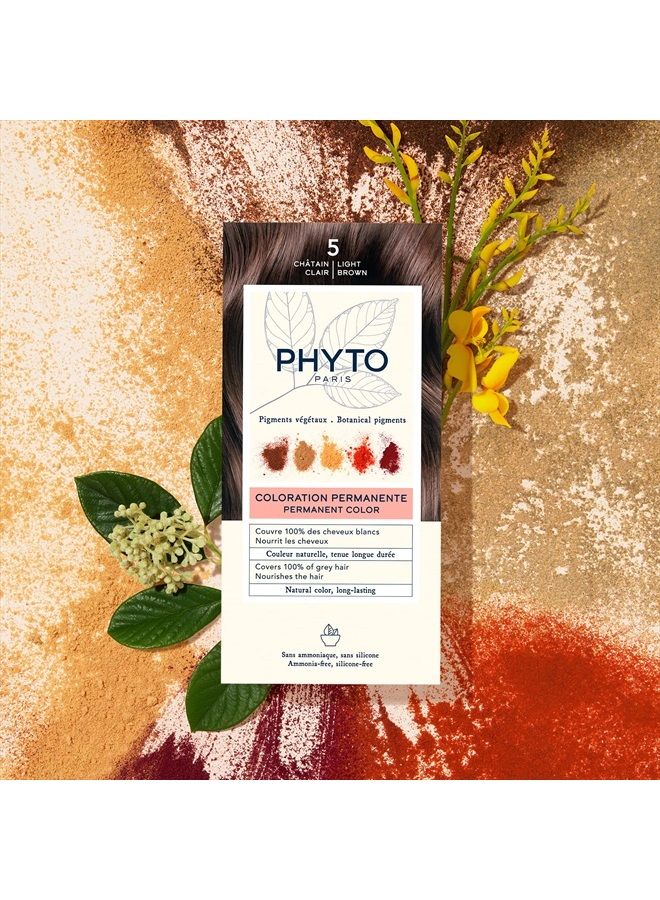 Phytocolor Permanent Hair Color, 5 Light Brown, with Botanical Pigments, 100% Grey Hair Coverage, Ammonia-free, PPD-free, Resorcin-free, 0.42 oz. - Image 4