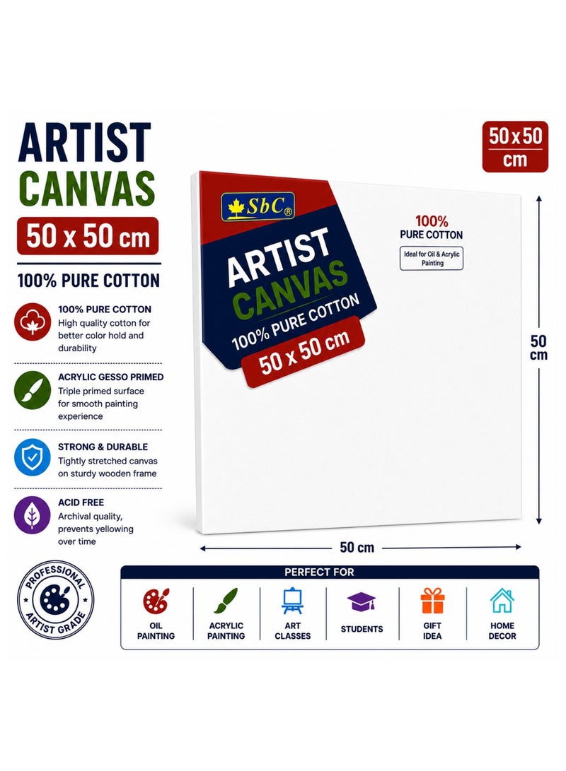 SBC 1-Piece Pure Cotton Artist Canvas Board 50x50cm Size - Image 1