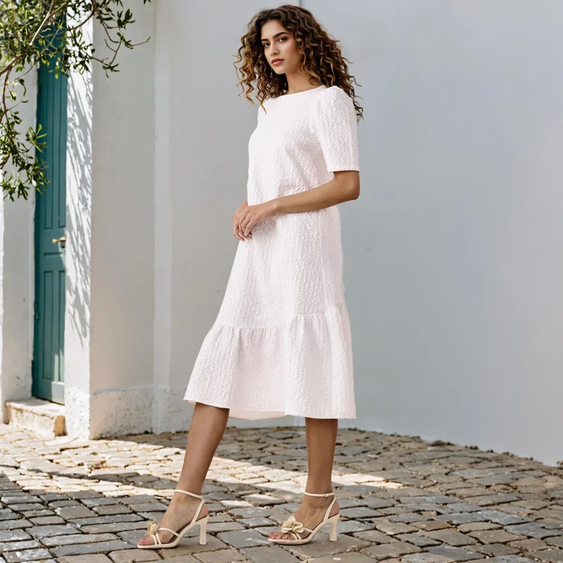 2Xtremz 2Xtremz Textured A-Line Midi Dress with Puff Sleeves
