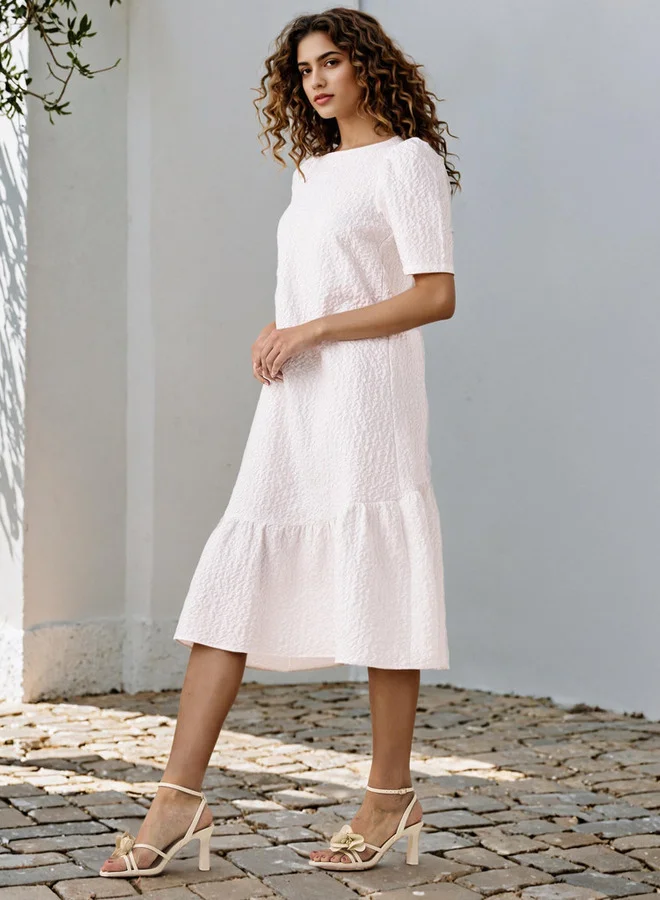 2Xtremz 2Xtremz Textured A-Line Midi Dress with Puff Sleeves