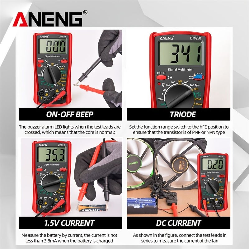 ANENG DM850 Yellow Digital Multimeter Automatic AC DC Voltage Ohm Tester Transistor Buzzer 1999 Counts - Image 1