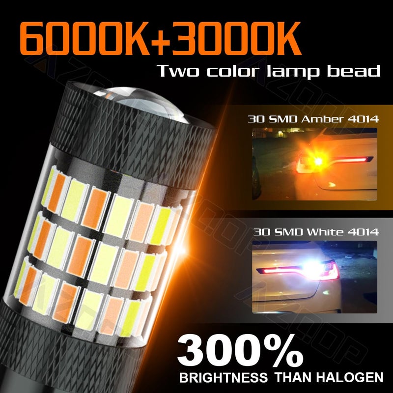 AZQOP 3157 Switchback LED Turn Signal Bulbs for Chevy Silverado/GMC Sierra 1500 2500 2001-2013, 3057 4057 Parking Lights, 300% Brightness, Dual Color 6000K White/3000K Amber, Plug and Play, Waterproof, 4PCS - Image 3