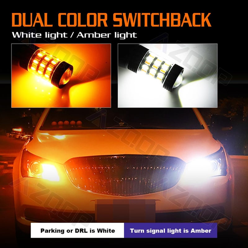 AZQOP 3157 Switchback LED Turn Signal Bulbs for Chevy Silverado/GMC Sierra 1500 2500 2001-2013, 3057 4057 Parking Lights, 300% Brightness, Dual Color 6000K White/3000K Amber, Plug and Play, Waterproof, 4PCS - Image 5