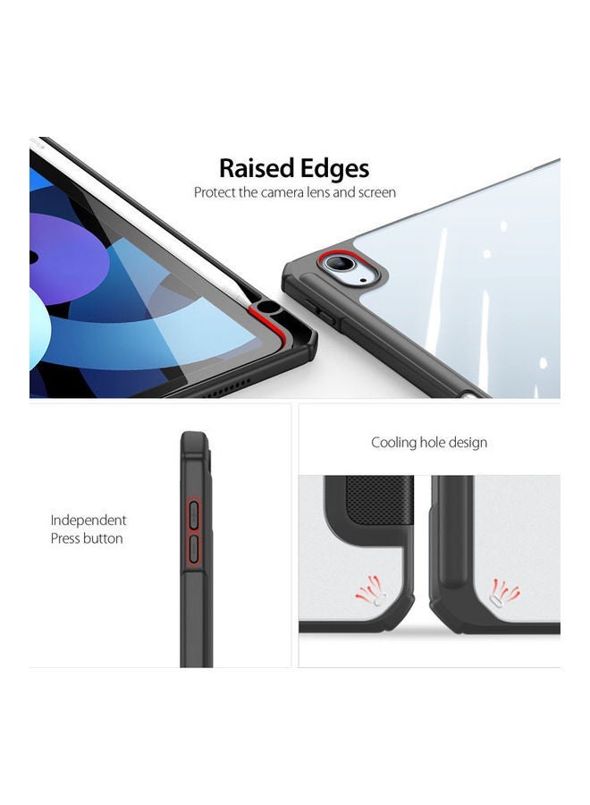 غطاء حماية لجهاز Apple iPad Air4/Air5 10.9 بوصة (2020/2022) الجيل مع حامل أقلام، 【يدعم شحن قلم Apple ومعرف اللمس】، حافظة شفافة شفافة مع خاصية التنبيه/السكون التلقائي باللون الأسود لون أسود. - Image 1