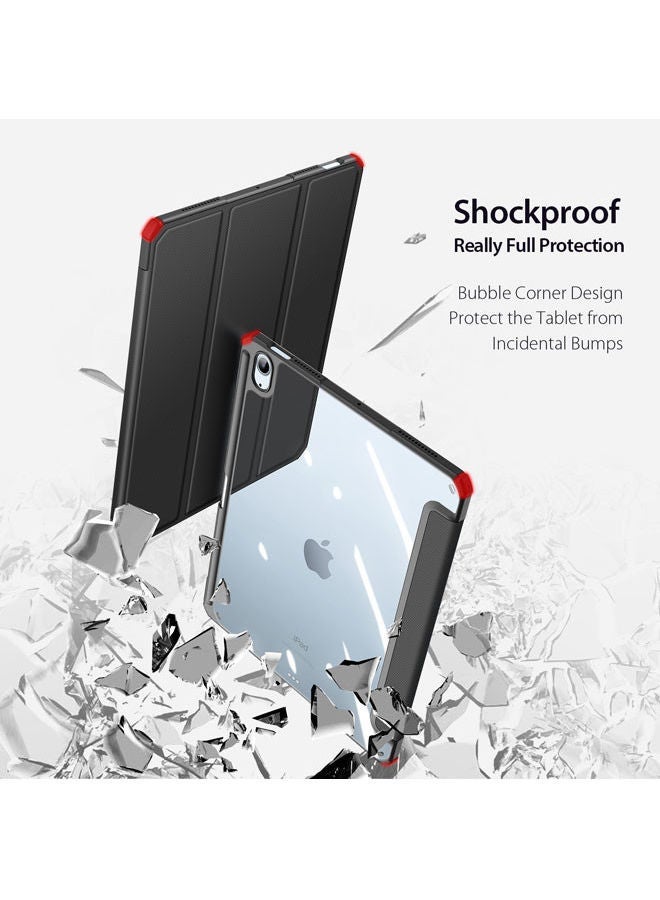 غطاء حماية لجهاز Apple iPad Air4/Air5 10.9 بوصة (2020/2022) الجيل مع حامل أقلام، 【يدعم شحن قلم Apple ومعرف اللمس】، حافظة شفافة شفافة مع خاصية التنبيه/السكون التلقائي باللون الأسود لون أسود. - Image 2