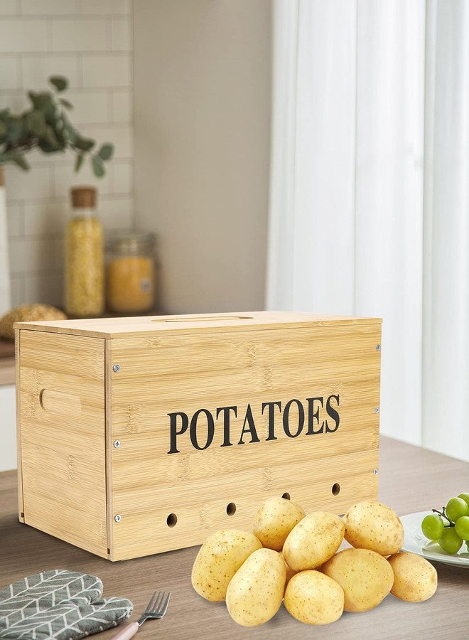 Xbopetda Potato Storage, Bamboo Storage Bin for Potato, Kitchen Storage Canister with Wooden Lid & Aerating Storage Holes - Kitchen Pantry Organizer Box Fruit Vegetable Fresh Keeper (Needed Assemble) - Image 4